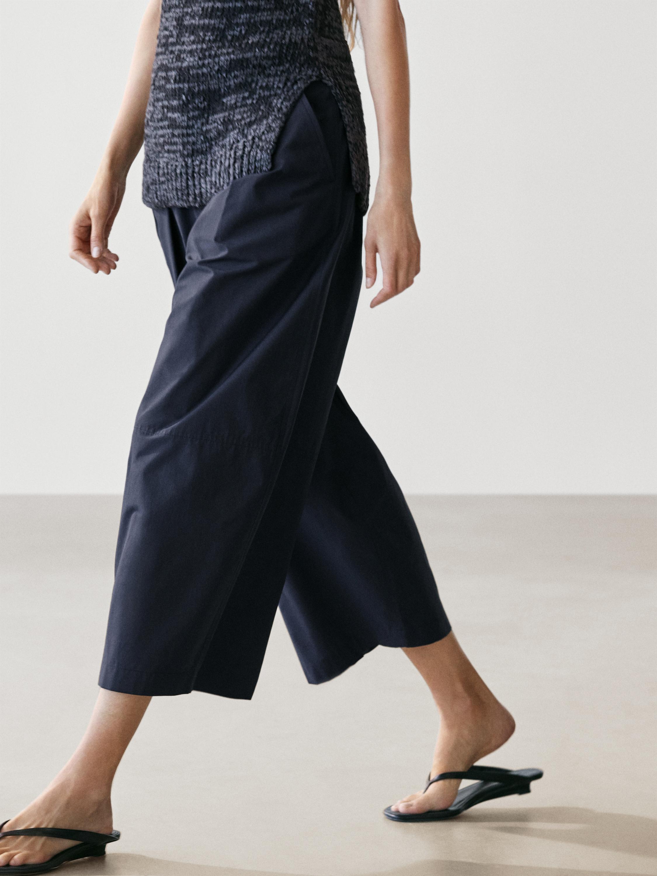 Pantalon large en coton mélangé